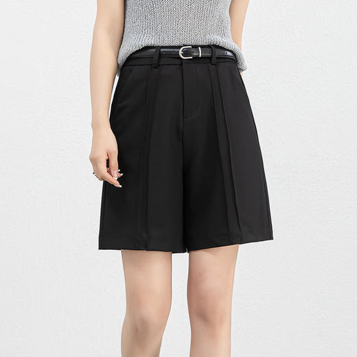 「高货rg」全新升级【铂金会员146/天猫199/差价53】(11709)洛诗琳新款高腰醋酸休闲五分裤2025夏季腰带宽松褶皱短裤 商品图1