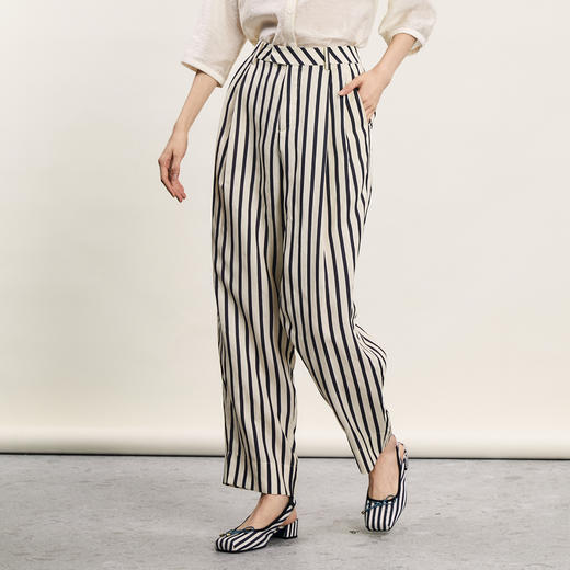 谜底黑白条纹萝卜裤女2024年夏季新品复古通勤西裤长裤242MK0715 商品图1