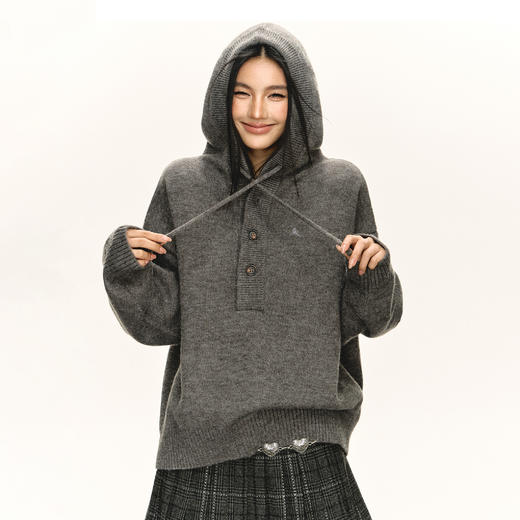Ariseism 美式复古连帽宽松毛衣外套女春秋新款上衣 商品图2