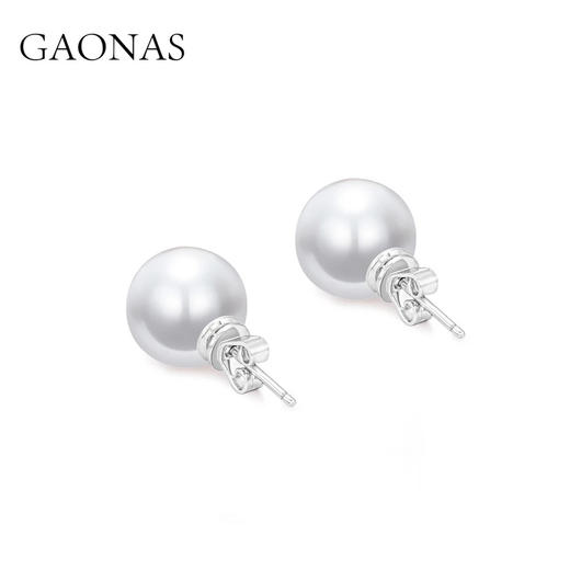 GAONAS  经典百搭贵气12mm白色珠耳钉11430EW 商品图1