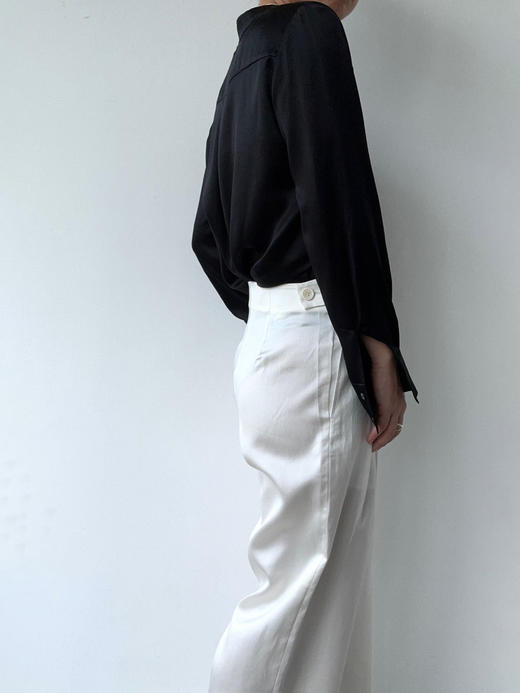 丝所｜S23G025 惊鸿斜襟丝棉宽松长裤［ 白 ] 商品图2