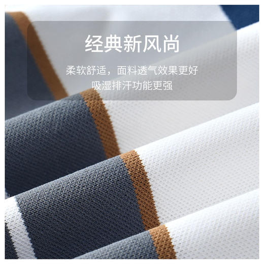 半身缘男装 夏季潮流时尚拼色间条纹爸爸装宽松短袖POLO衫252312M03912187 商品图6