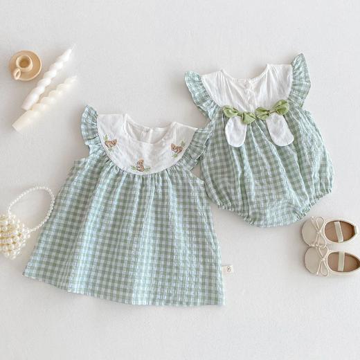 【超萌小兔哈衣，飞袖轻薄，萌趣刺绣】婴儿格子包屁衣新款 夏季女宝宝超萌刺绣小兔哈衣 飞袖轻薄爬服-QQ 商品图2