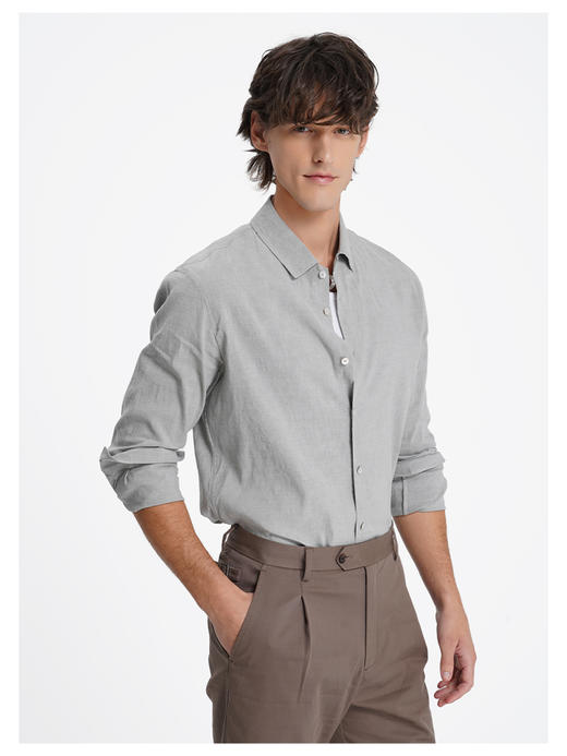 callisto水雾灰棉麻混纺夹克款亚麻休闲衬衫 商品图3