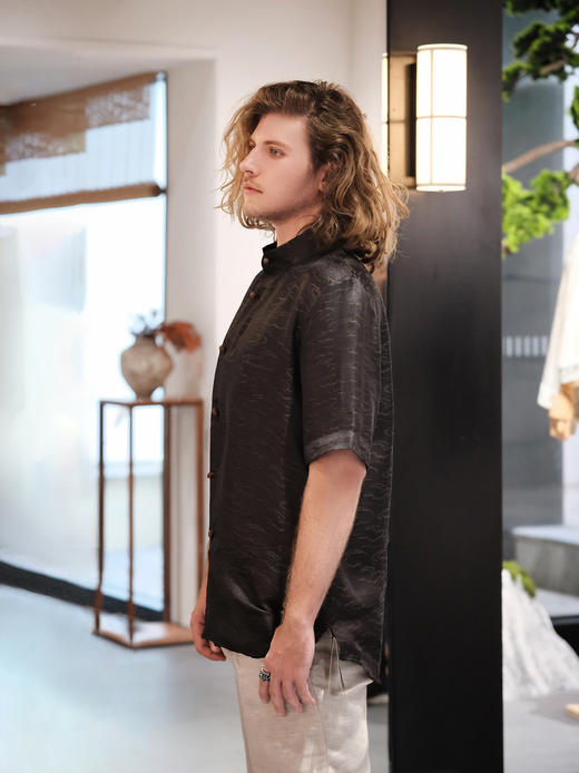 盛唐牡丹|重缎提花香云纱男士衬衫 商品图3