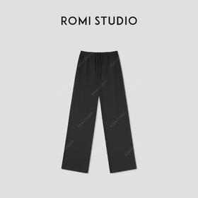 ROMI STUDIO极简舒适经典黑色百搭抽绳直筒休闲裤RWBSXD1746