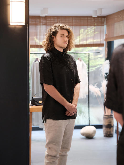 盛唐牡丹|重缎提花香云纱男士衬衫 商品图0