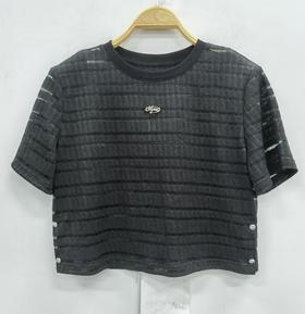 NC暗条纹微透短款小衫（黑）夏季152540120321