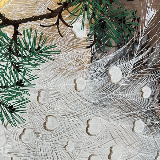 独角鹿西洋古董 19世纪日本江户时代出品「白羽孔雀」主题金地纸本设色六曲屏风 商品图3