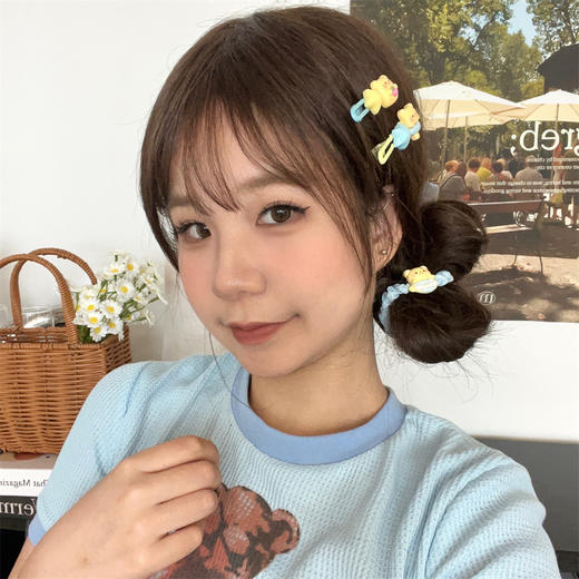 【奶黄小熊发饰，甜美又可爱！】可爱奶黄小熊系列发饰组合 少女甜美碎发刘海夹 高弹力发绳发圈-QQ 商品图2