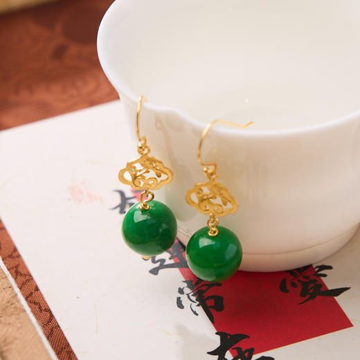 【敦煌碧华·翡翠干青耳坠】新中式翡翠干青耳坠 祖母绿干青高级感翡翠耳环 商品图0