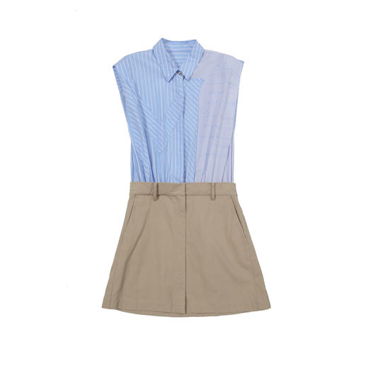 谜底假两件连衣裙无袖女2025夏款通勤凉蓝条纹刺绣短裙252ML0567 商品图4