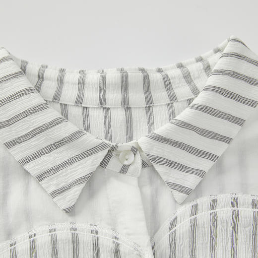 谜底条纹衬衫七分袖女2024夏季新品通勤风宽松拼接衬衣242MC0711 商品图3