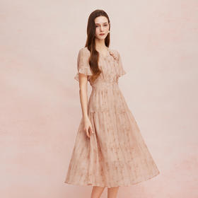 QF8B4斯尔丽25新款浪漫高级感立体盘花法式度假系列初恋A字晕染连衣裙