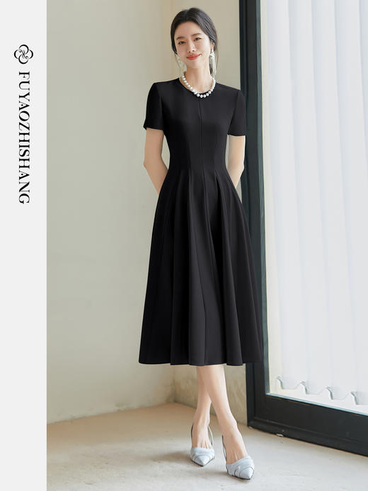 FUYAO扶摇 西装短袖连衣裙女2025夏季优雅名媛风西装裙醋酸小黑裙 商品图3