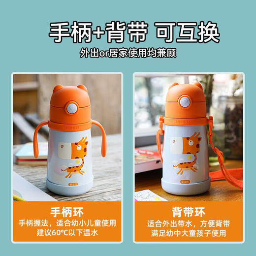 BEDDYBEAR杯具熊 婴幼儿学饮保温杯长颈鹿/火烈鸟卡通吸管背带水杯320ml 商品图10
