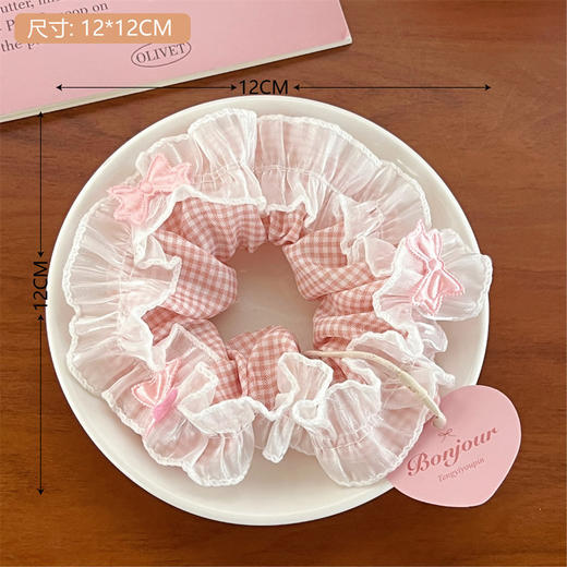 【夏日清爽，花边蝴蝶结发圈！】夏日清爽蝴蝶结蕾丝花边大肠发圈 少女田园风高级感 大号丸子头发绳-QQ 商品图13
