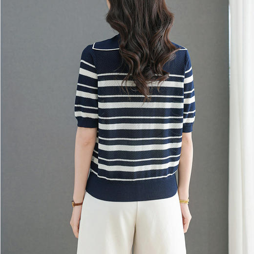 冰丝短袖t恤，洋气海军领减龄针织条纹显瘦上衣CC2563 商品图2