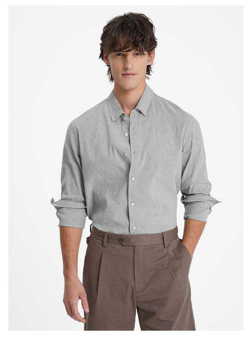 callisto水雾灰棉麻混纺夹克款亚麻休闲衬衫 商品图2