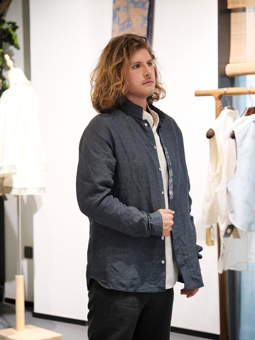 盛唐牡丹|亚麻刺绣立领男衬衫 商品图2