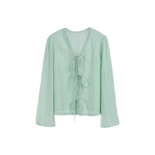 绽放旅行女装246朵/超细高支高密砂洗亚麻系带短开衫防晒衫短外套 商品图4