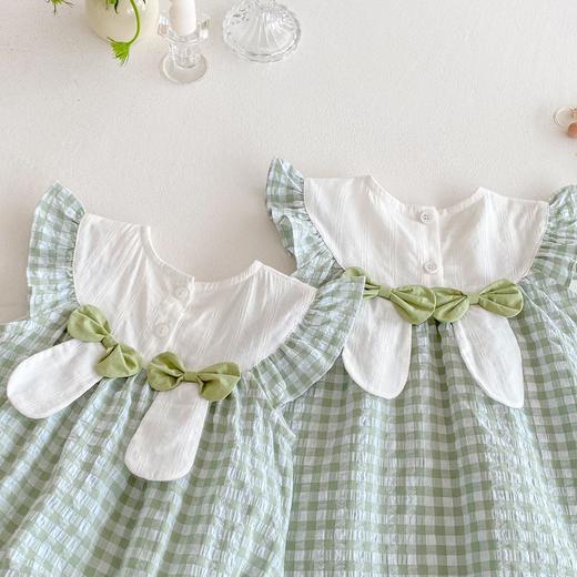 【超萌小兔哈衣，飞袖轻薄，萌趣刺绣】婴儿格子包屁衣新款 夏季女宝宝超萌刺绣小兔哈衣 飞袖轻薄爬服-QQ 商品图3