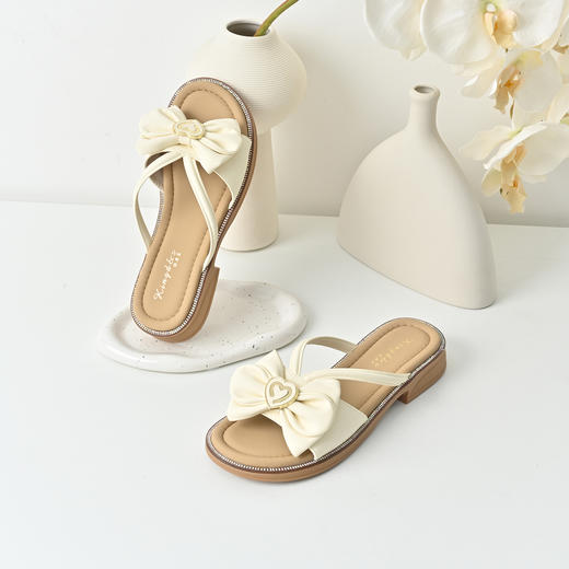 经典鲨2025夏季新品甜美蝴蝶结一脚蹬懒人软底舒适凉拖鞋女KW163-529101 商品图1