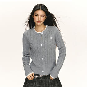 Ariseism 美式复古修身绞花开衫毛衣外套女春秋新款内搭打底上衣