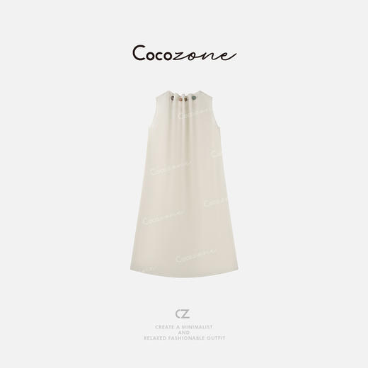COCO ZONE 刘一一 【人丝混纺】简约度假风调节抽绳连衣裙CD2A0849 商品图1