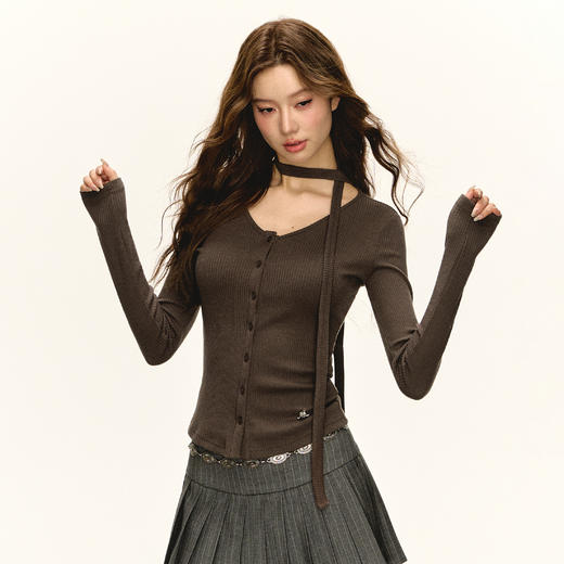 Ariseism 美式复古设计感修身针织开衫女春季新款内搭打底上衣 商品图3