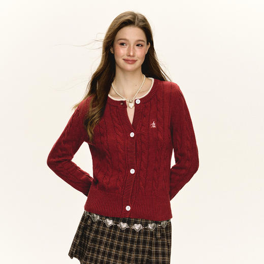 Ariseism 美式复古修身绞花开衫毛衣外套女春秋新款内搭打底上衣 商品图3