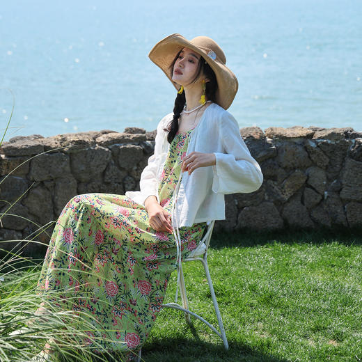 绽放旅行女装246朵/超细高支高密砂洗亚麻系带短开衫防晒衫短外套 商品图2