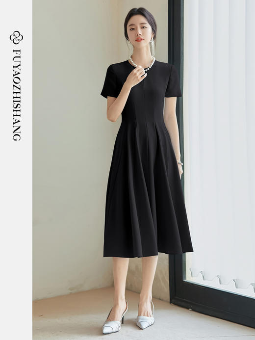 FUYAO扶摇 西装短袖连衣裙女2025夏季优雅名媛风西装裙醋酸小黑裙 商品图0