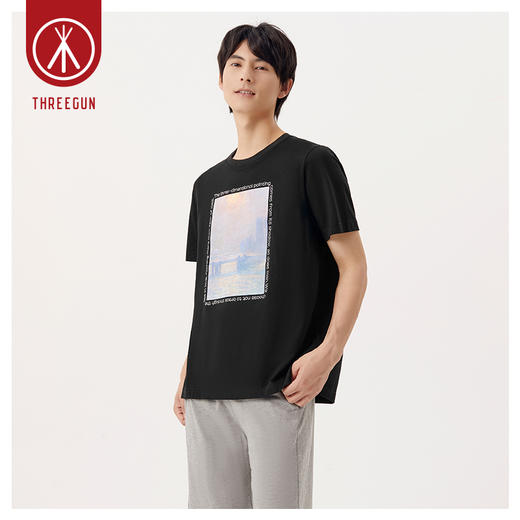 Threegun三枪 【丝感棉】男士短袖T恤（莫奈联名款）-24119A011 商品图0