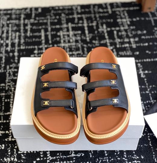 赛琳新款魔术贴细带小标显瘦鞋拖款纯皮凉鞋 商品图3