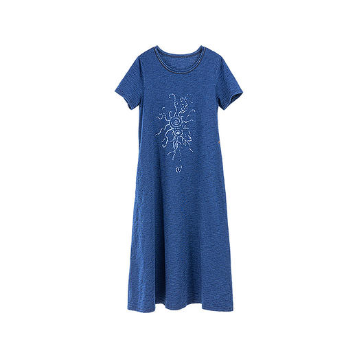 绽放旅行女装234朵/竹节棉针织手绘螺旋花短袖连衣裙舒适透气百搭 商品图4