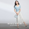 【专属特价】熙世界小香风撞色方领T恤女夏季新款宽松显瘦泡泡袖正肩蓝色上衣 商品缩略图2
