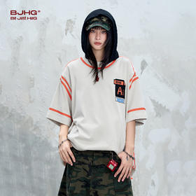 BJHG不计后果 创意趣味撞色短袖t恤男生夏季2025新款休闲宽松半袖