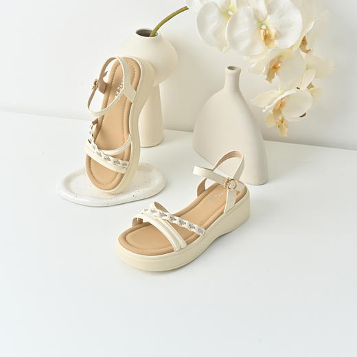 经典鲨2025夏季新品纯色百搭露趾厚底粗跟显腿长通勤凉鞋女KW55-529021 商品图3