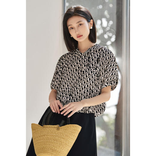 米思阳2025夏季新款独特小众设计衬衫印花时尚减龄气质小衫女 商品图1