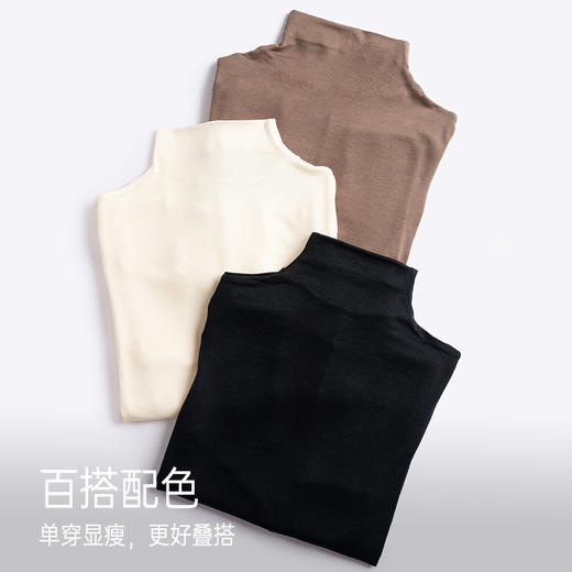 靴下物新款美利奴圆领套头羊毛长袖打底衫女薄款修身百搭纯色上衣 商品图3