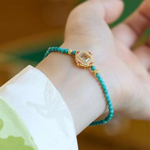 【新款湖北原矿绿松石手链】新中式原矿天然小绿松石手链女 单圈手串 国风超细小众礼物 商品图6