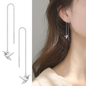 【敦煌千纸鹤纯银耳饰】小众S999纯银千纸鹤耳钉 甜美可爱森系气质日常耳饰品 女礼物