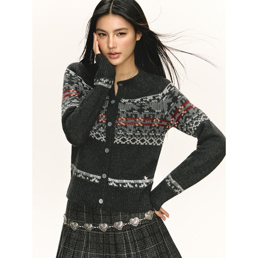 Ariseism 美式复古圆领针织开衫毛衣女春秋新款上衣 商品图1