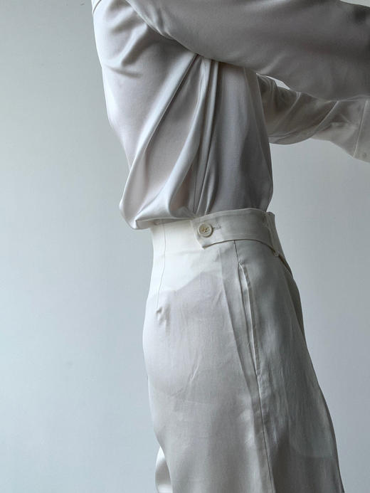 丝所｜S23G025 惊鸿斜襟丝棉宽松长裤［ 白 ] 商品图1