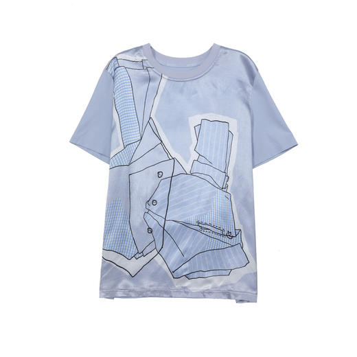 谜底T恤短袖女2025夏新品休闲日常抽象印花宽松H型上衣252MT0590 商品图4