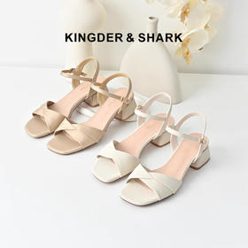 经典鲨2025年夏季新品纯色简约中跟露趾气质百搭通勤凉鞋女KW119-529121