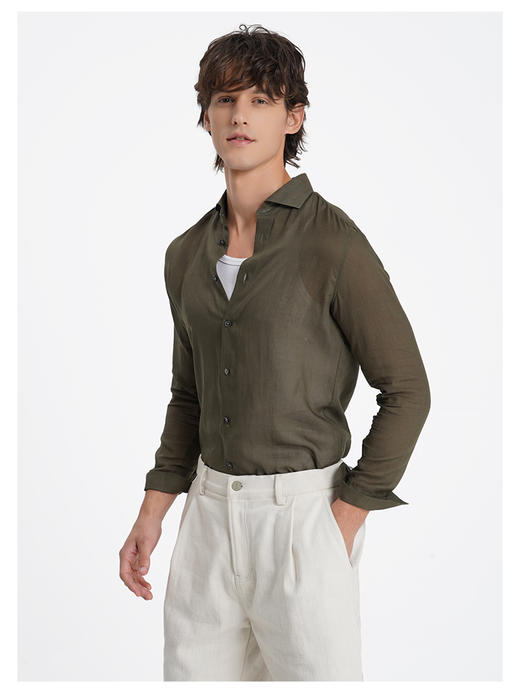 【共享衣橱】callisto海藻绿松弛老钱风亚麻长袖衬衫 商品图3