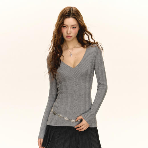 Ariseism 美式复古V领修身针织毛衣女春秋新款上衣 商品图2