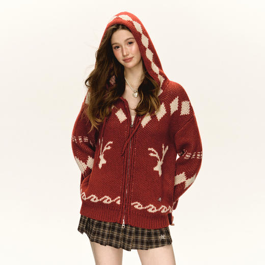 Ariseism 美式复古宽松连帽拉链开衫毛衣外套女春秋新款上衣 商品图1